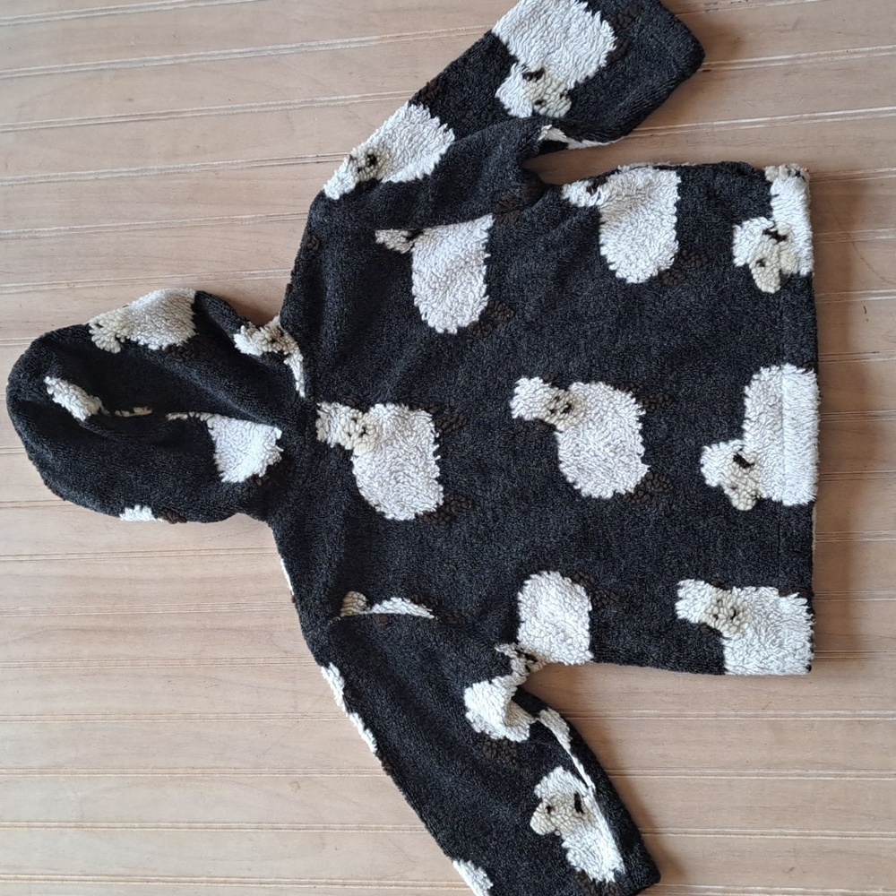 Vintage Flap Happy Wee Winter Woolies Sheep Hoodie Jacket Zip-Up Fuzzy Made USA - Picture 11 of 11